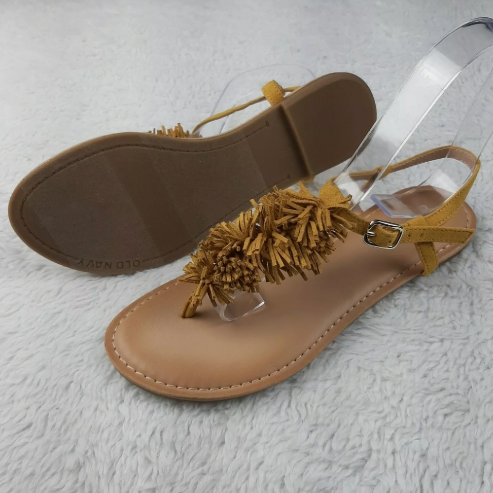 Old Navy Faux Suede Fringe Sandals Mustard Yellow - Picture 6 of 10